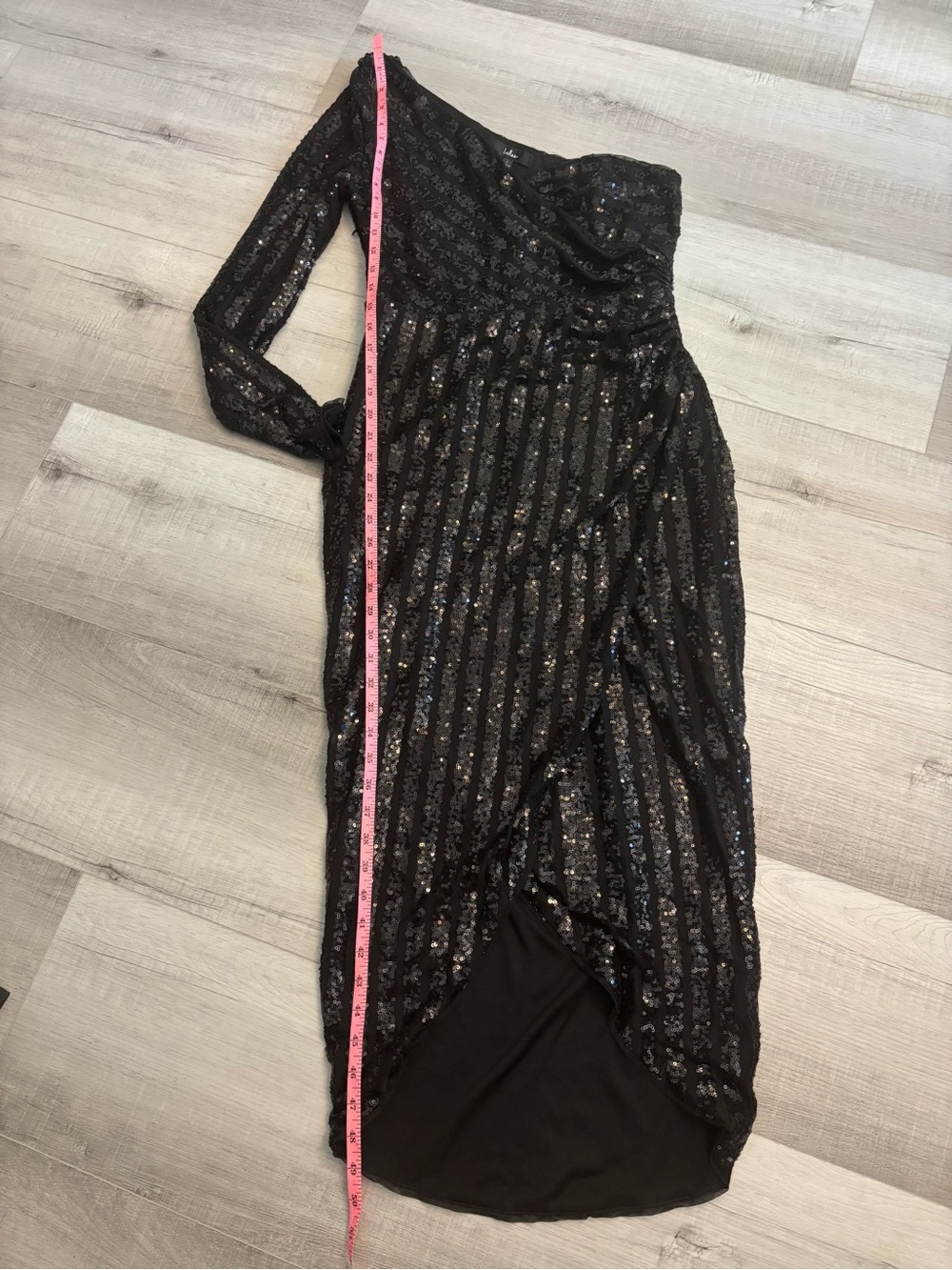 Lulus Black Sequin One Shoulder Midi Dress Side Slit Glam Cocktail Party Large - Picture 6 of 8